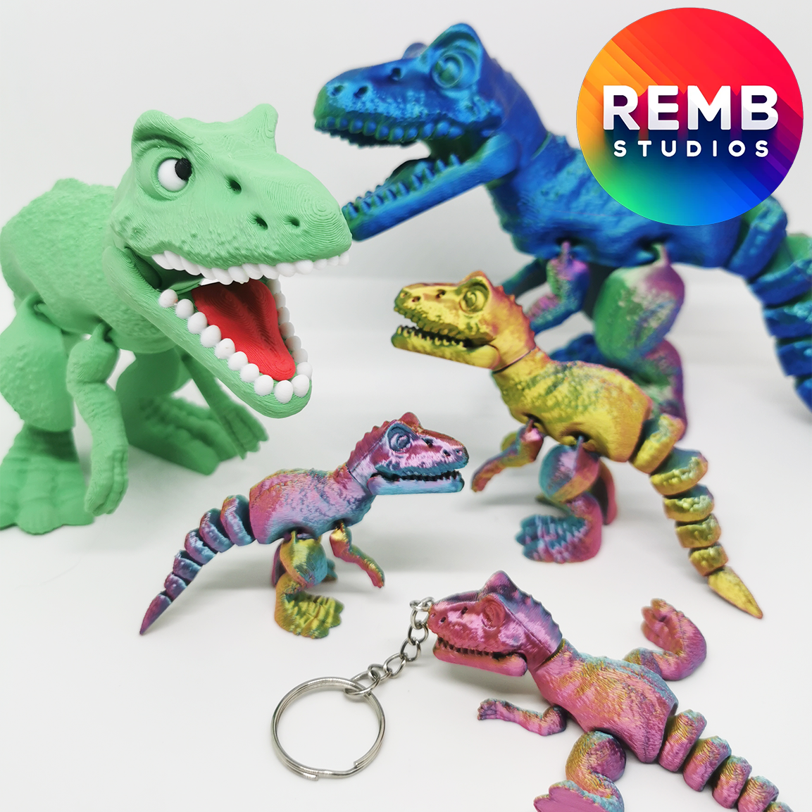 Flexi T-Rex Dinosaur Remb Studios, STL file for 3D printing, STL print files, Print in Place
